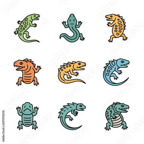 Cute Cartoon Lizards Set: Colorful Reptile Characters for Kids and Designs