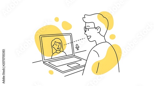 A focused individual connects with others through a digital video call using technology symbolizing effective remote collabo n and modern business communication skills