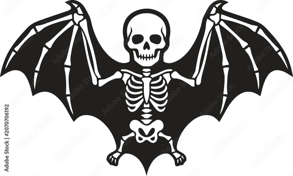 Fototapeta premium Skeleton child bat wings cartoon illustration