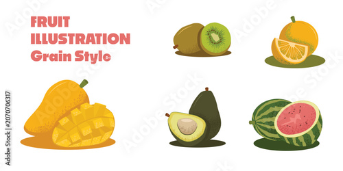 fruit illustration with grain texture set