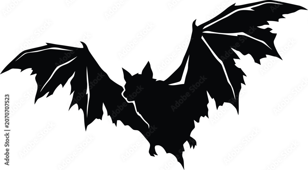 Naklejka premium Black bat silhouette with wings spread in flight