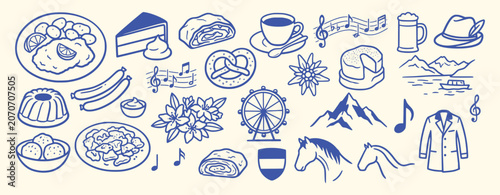 Obraz na płótnie Austrian bavarian cultural outline doodles