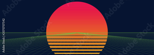 Billede på lærred Retro 80s synthwave sunset background