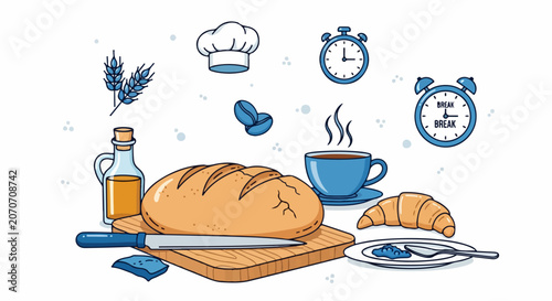 Tablou pe pânză Bread and Croissant Breakfast Food.