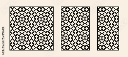 Geometric pattern in beige and black. Vector seamless abstract star lattice background. Modern minimalist cross shapes texture