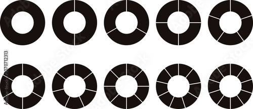 Foto Collection of Circular Donut Chart Icons Divided into Equal Segments for Data Vi