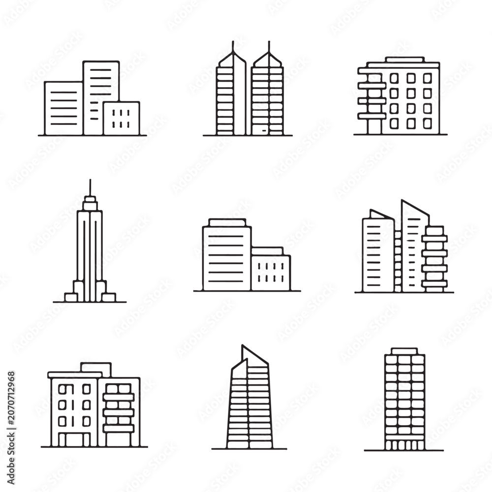 Fototapeta premium Business Building Linear Icon Set with Editable Stroke