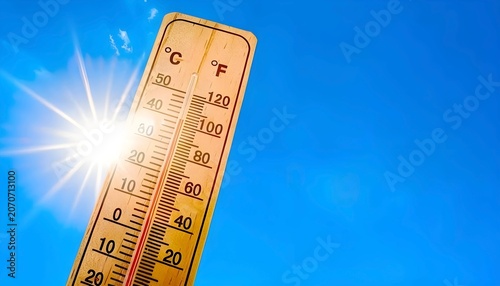 Canicule thermomètre et soleil (no flare)