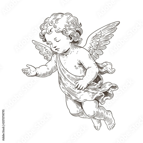 Konstfotografi Vintage engraving style illustration of a cherub angel
