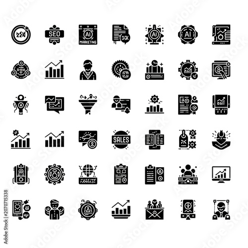 Collection of technology and business related icons.