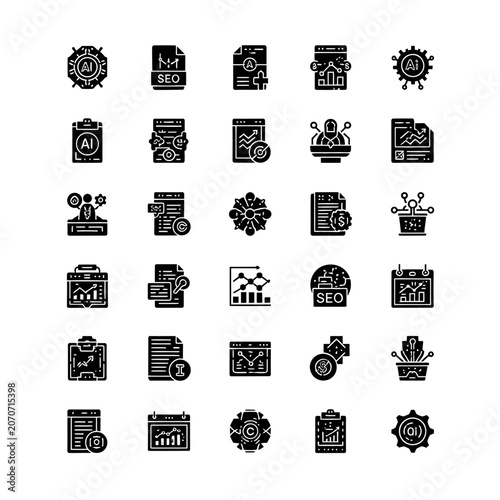 Collection of technology and business related icons.