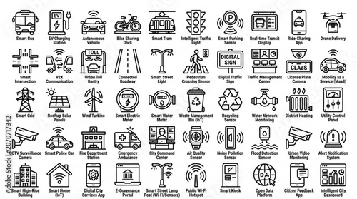 A collection of various technology and industry related icons are displayed.