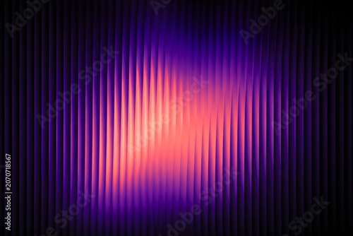 Abstract background with vertical lines and glowing light effect in purple and orange