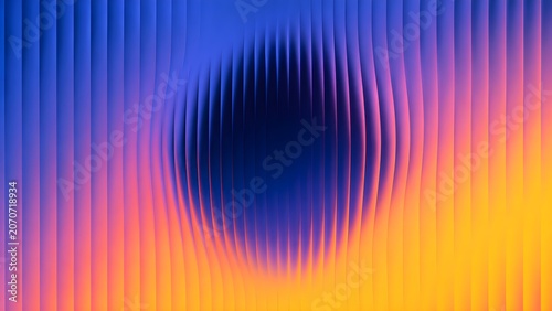 Abstract background with vertical lines and a central dark oval distortion effect in blue, purple, and orange gradient colors