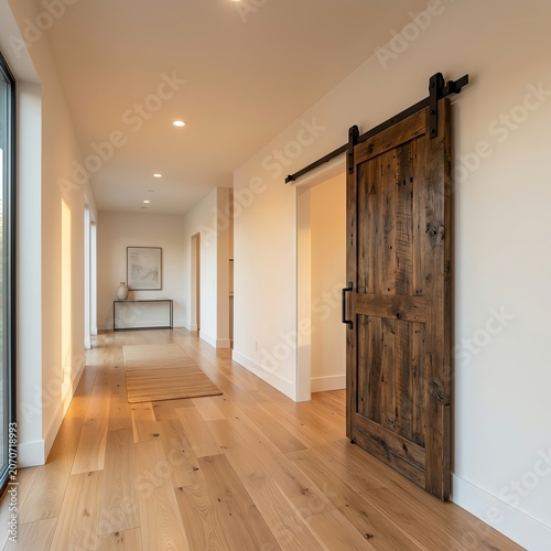 modern hallway with Modern hallway with wooden sliding door design. professional commercial visual content high demand creative marketing asset realistic detail modern design concept
