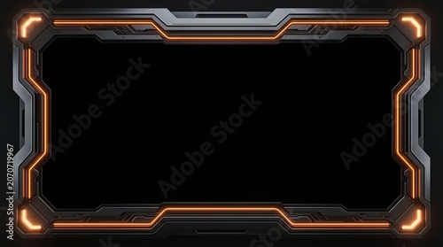 Futuristic metallic orange glowing display frame mockup isolated PNG with Transparent Background