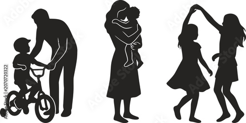 Foto Family moments silhouette collection cycling affection and playful dance