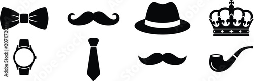 Fotografía Gentleman's accessories collection bow tie mustache hat and pipe icons
