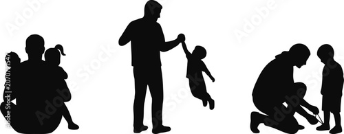 Canvastavla Family silhouette set parents with children in various playful interactions