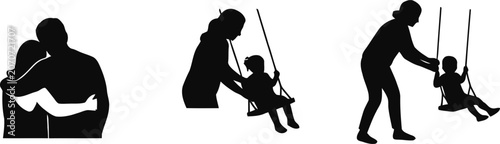 Fényképezés Parental love and childhood joy silhouette illustrations of family moments