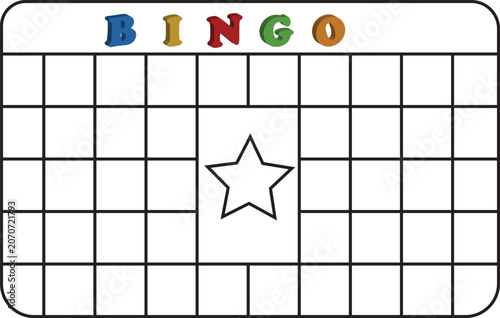 Blank bingo card template with a star in the center square