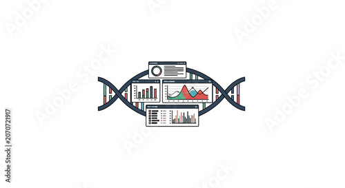 Foto DNA helix containing bioinformatics data charts and analysis graphs