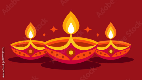 Bild auf Leinwand Diwali lamps with burning candles on red background