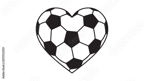 Heart Shaped Soccer Ball Illustration Black and White Minimalist Icon