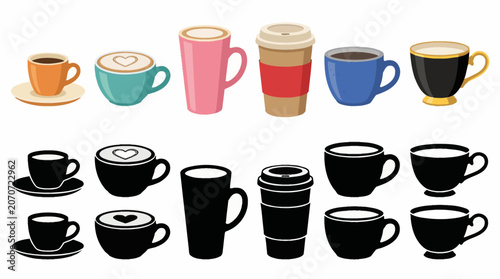 Foto set of vector collection featuring different coffee cup designs, espresso cup, c
