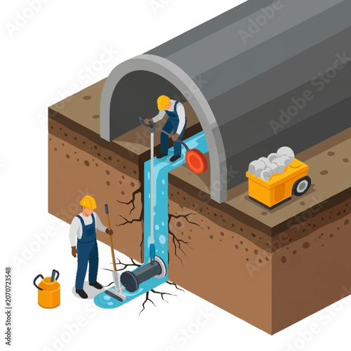 Fotografija Workers Inspecting Tunnel Water Flow System.