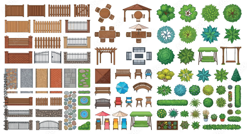 Fototapeta premium Garden And Landscape Elements Vector Illustration On White Background