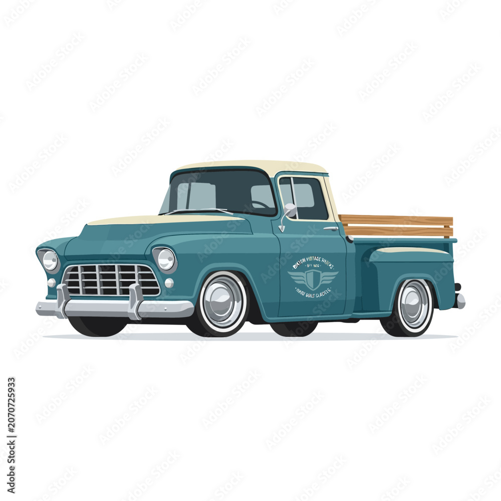 Fototapeta premium Vintage Turquoise Pickup Truck, Retro Classic American Vehicle Isolated