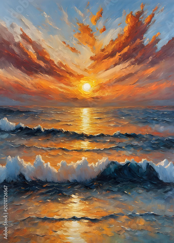 Painting of a sunset over the sea