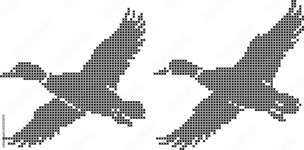 Obraz premium Two flying ducks cross stitch pattern simple bird design