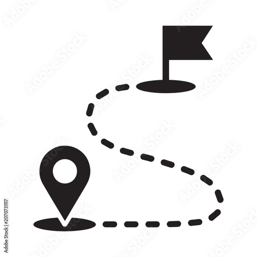 Location point to flag Icon Black Silhouette On White Background