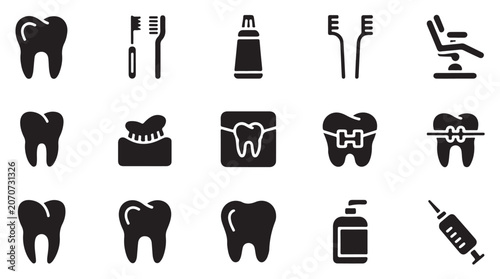 Φωτογραφία Set of dental icons for dentistry practice showing medical procedures and oral hygiene