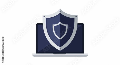 Cybersecurity and Data Protection Concept Illustration with Laptop and Shield Icon for Network Security and Information Privacy
