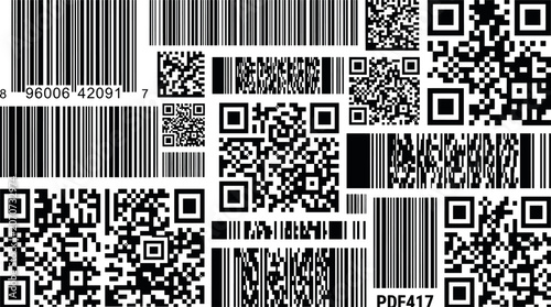 Photos Digital identification barcode and QR code collection, black and white data matr