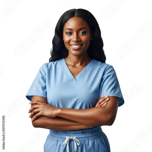 Smiling nurse with arms crossed isolated on transparent background