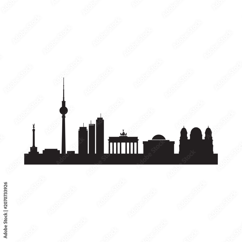 Obraz premium Berlin Skyline Silhouette Against White Background Architectural Landmark Representation