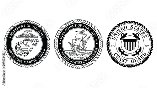 Obraz na płótnie Collection of United States military seals including the Department of the Navy
