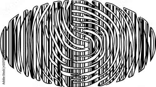 Fotografie Abstract fingerprint vector illustration, biometric thumbprint scan icon, black