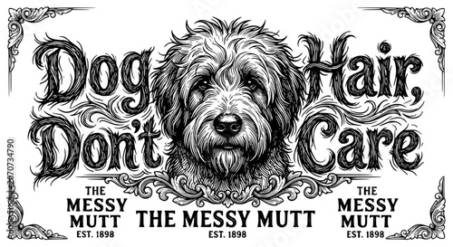 Fotografía dog hair don't care, messy mutt, shaggy dog, funny dog art, dog groomer, curly d