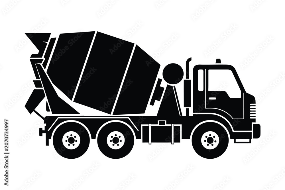 Fototapeta premium Concrete mixer truck vector icon. Cement mixer truck silhouette. Construction vehicle flat vector illustration