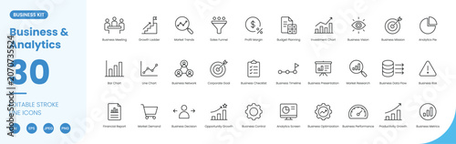 Fotografía business and analytics icon line style finance strategy editable stroke vector s