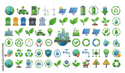 Environmental 3D Icons Collection with Electric Mobility Renewable Energy Recycling and Eco Innovation Elements