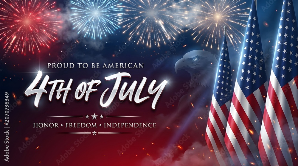 Fototapeta premium American Flags And Fireworks Display Patriotic Celebration Scene