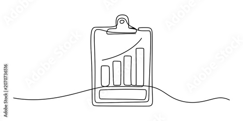 Fényképezés Continuous one line drawing of a clipboard with a rising bar chart graph showing