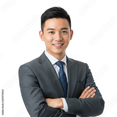 Professional man standing with arms crossed confidently isolated on transparent background