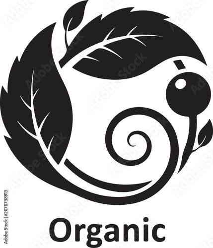 Black organic leaf spiral icon